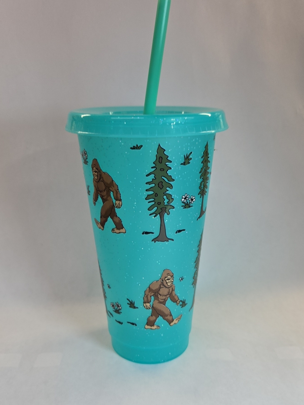 Turquoise Sasquatch Reusable Drink Tumbler with Straw